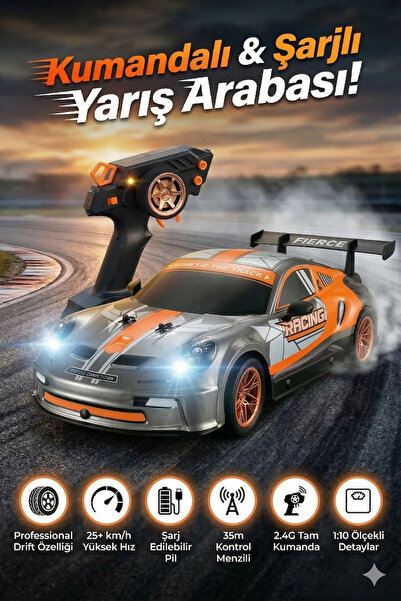 craftivio Uzaktan Kumandalı Şarjlı Işıklı Drift Yarış Arabası 1:10 Büyük Boy ...