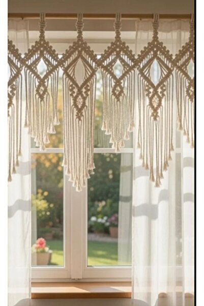 SuMavisi Kısa Makrome Mutfak Perdesi