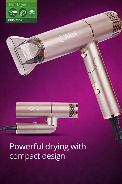 Kiwi Khd2152 Compact Hair Dryer 1200W Foldable Dc Motor Dried Rose