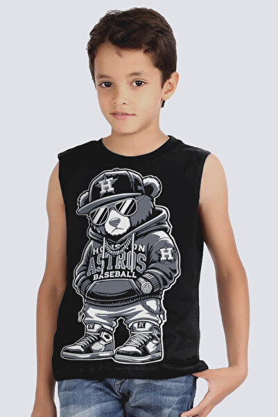 ROCKANDROLL تي شيرت هيب هوب تيدي أسود بأكمام مقطوعة للأولاد