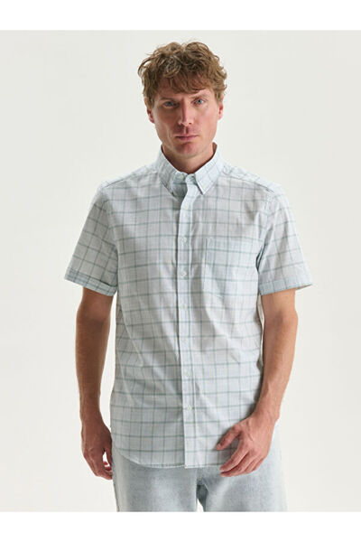 LC Waikiki Regular Fit Short Sleeve Plaid Poplin Men's Shirt