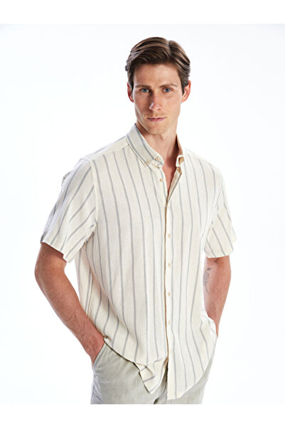 LC Waikiki Regular Fit Short Sleeve Striped Linen Look Men's Shirt