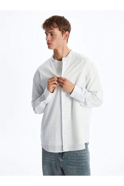 LC Waikiki Regular Fit High Collar Long Sleeve Striped Poplin Men's Shirt