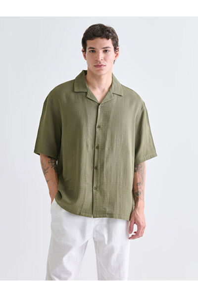 LC Waikiki Comfortable Fit Resort Collar Short Sleeve Muslin Men's Shirt