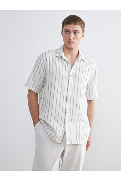 LC Waikiki Regular Fit Short Sleeve Striped Muslin Men's Shirt