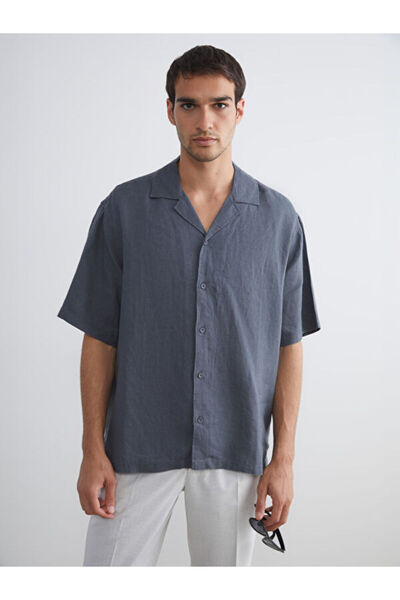 LC Waikiki Comfortable Fit Resort Collar Short Sleeve 100% Linen Men's Shirt