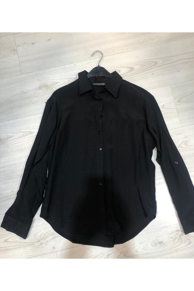 MONAMORE Women's Stonewashed Silk Visual Effect Epaulettes Modal Shirt