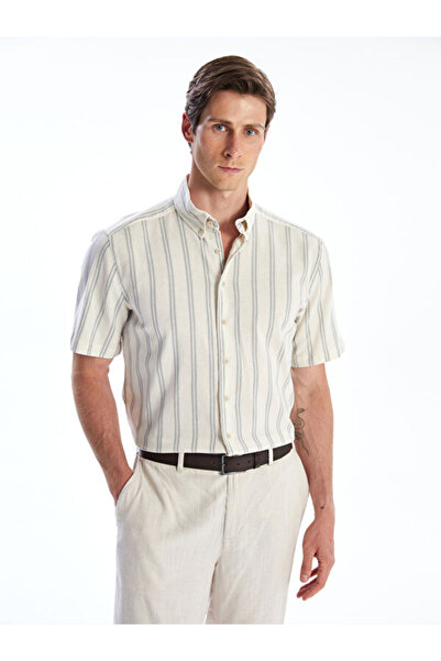 LC Waikiki Regular Fit Short Sleeve Striped Linen Look Men's Shirt