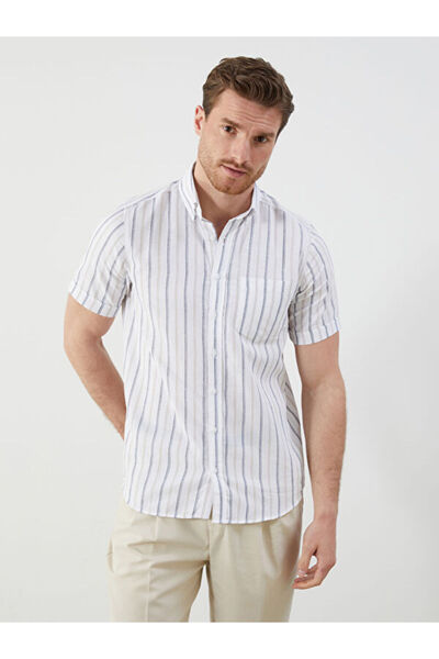 LC Waikiki Regular Fit Short Sleeve Striped Poplin Men's Shirt