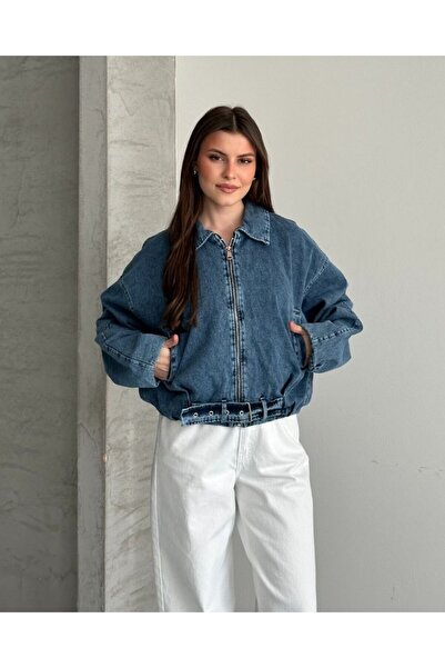 VESS MODA تفاصيل حزام سترة جينز كبيرة الحجم