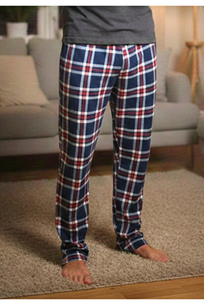 Serena Men's navy blue pajama pants with Checkered - loose fit - big size