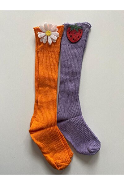 TMR Strawberry&Flower Embossed 1-2 Year Old Girls' 2-Piece Knee-High Socks