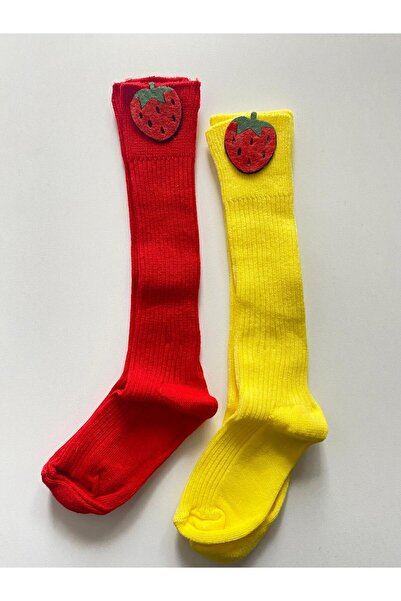 TMR Strawberry Embossed 1-2 Year Old Girls' 2-Piece Knee-High Socks