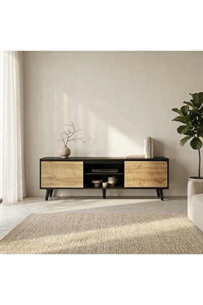 Arnohome A 160cm TV stand, modern in style, combining the elegance of black w...