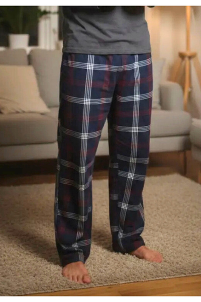 Serena Men's navy blue pajama pants with Checkered , loose fit