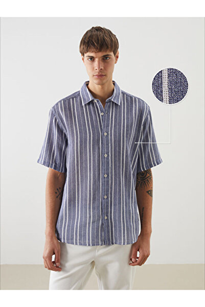 LC Waikiki Regular Fit Short Sleeve Striped Men's Textured Shirt