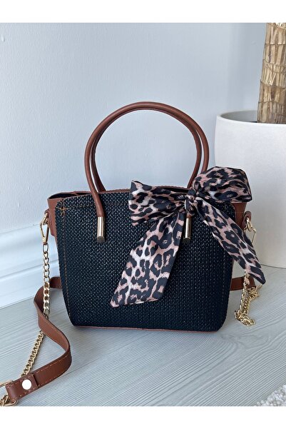 Nura Collection Black-Tan Women's Straw Milas Handbag and Shoulder Bag