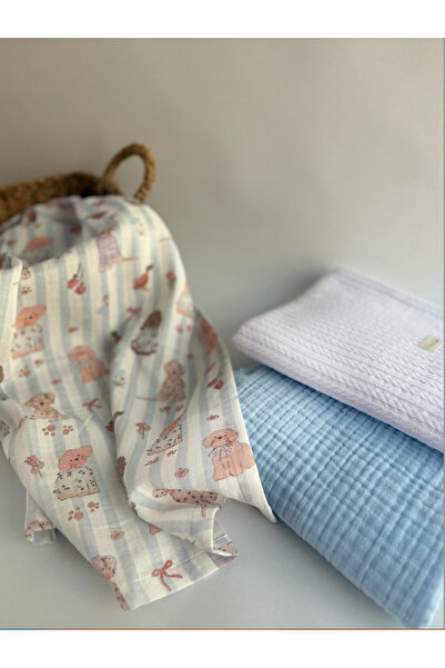 Petite Étoile Organik 3 lü Set Müslin Örtü ve Pike