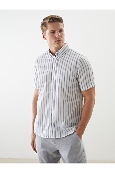 LC Waikiki Regular Fit Short Sleeve Striped Poplin Men's Shirt