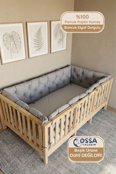 yasetex tasarım Montessori Yatak ve Beşik İçin 4 Kenar Koruma Seti Gri Renk P...