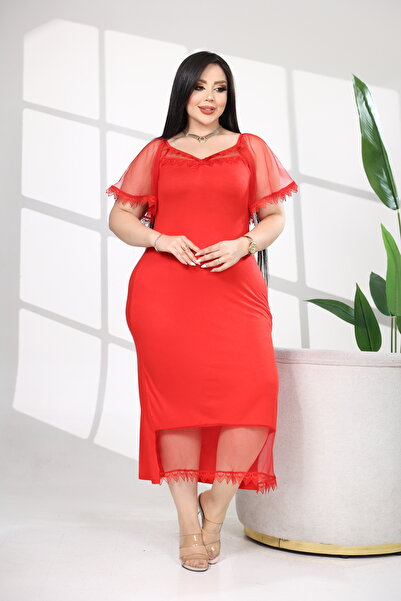 BONİTA FASHİON Tulle Sleeve Midi Stylish and Elegant Tulle Detail Lace Women'...