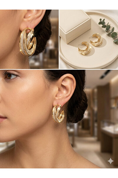 Redhead Şık Çoklu Görünüm Kaplamalı Çelik Gold Renk Küpe