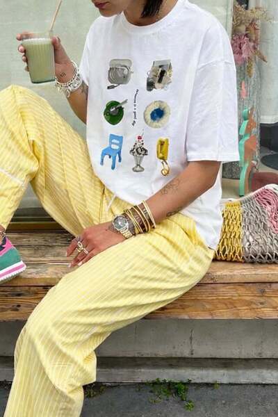 Monila Γυναικείο T-Shirt από ύφασμα Premium σε χρώμα εκρού με τύπωμα oversized