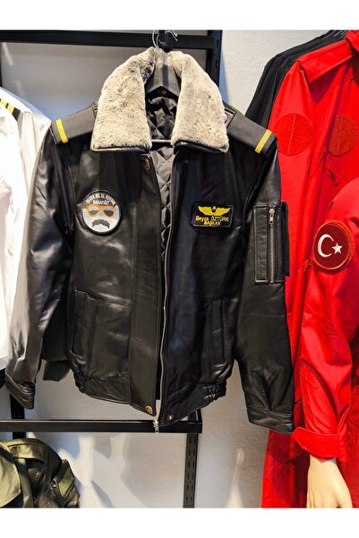 Deri Ceket Deri Pilot Uçuş Montu - Yan Cepli - Orjinal Deridir.