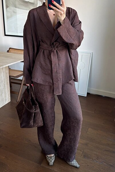 Suziş ياقة شال طقم بنطلون كيمونو 51100