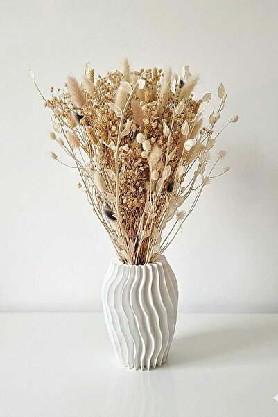 Birlik Bohem Şoklanmış Kuru Çiçek Buketi 50 cm Naturel Pamuk Otu Ve Cipso Ara...