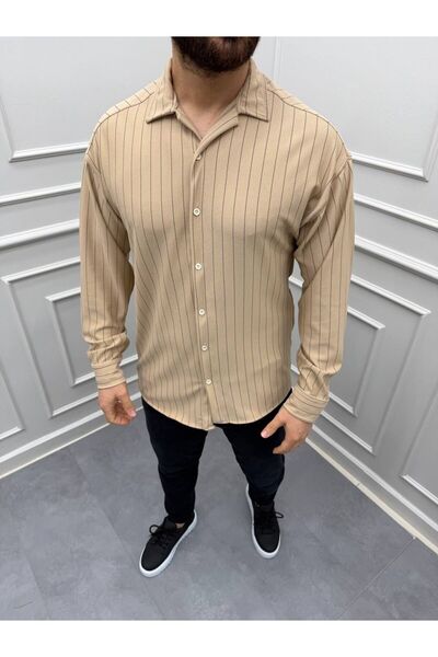 Butik Men's Striped Crepe Fabric Long Sleeve Shirt - Comfortable Fit