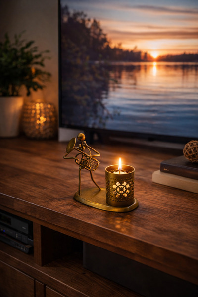 St Morritz Müzisyen Figürlü Metal Mumluk, Şık Dekoratif Tealight Aksesuarı