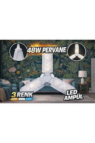 LED PAZARI 48w 3 Renk Kristal Pervane 3 Kanatlı 3000K-4500K-6500K