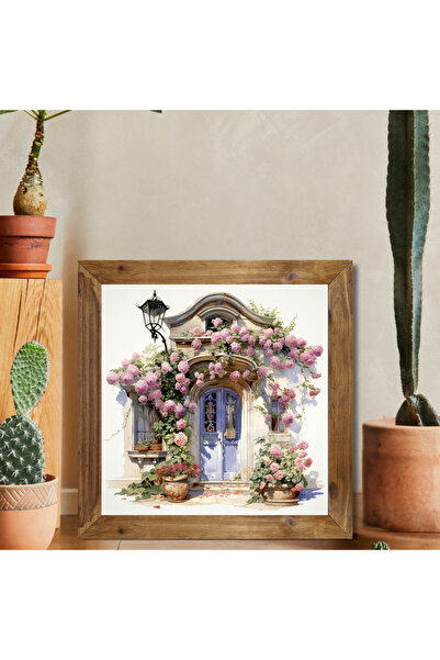 Tuba Decor Wooden Framed Square Painting Covered with Flowers