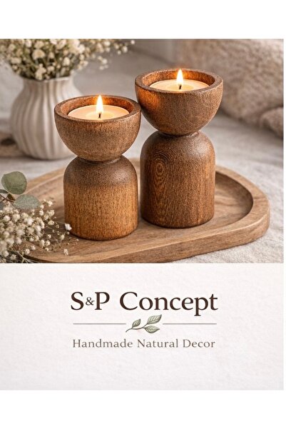 SP CONCEPT Doğal Ahşap Mumluk Seti 2’li – Dekoratif El Yapımı Tealight Mumluk...