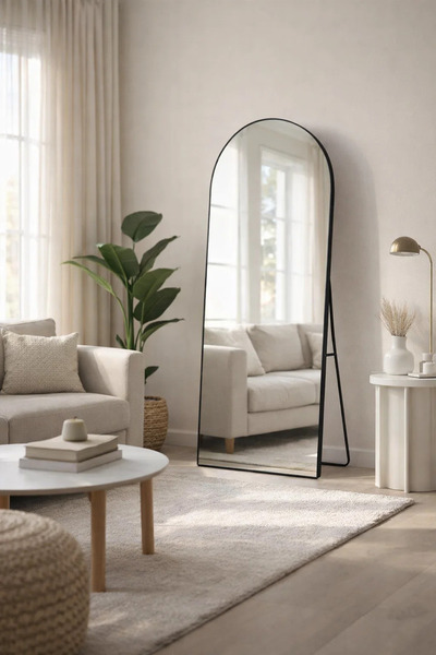 MARIA HOMES مرآة أرضية سوداء مقوسة بطول كامل 60 × 180 سم، مرآة أرضية عصرية