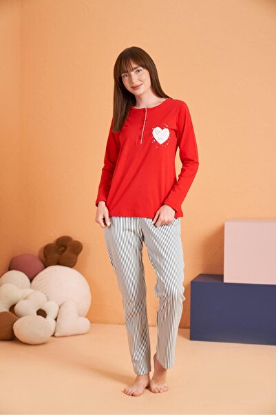 PJS Women's Mother-Daughter 100% Cotton Piece Heart Pattern Patterned Striped...