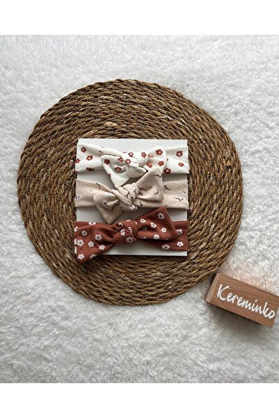 Kereminko Bebek Baby Girl and Child Brown Floral Print Bow Hair Bandanas Set ...