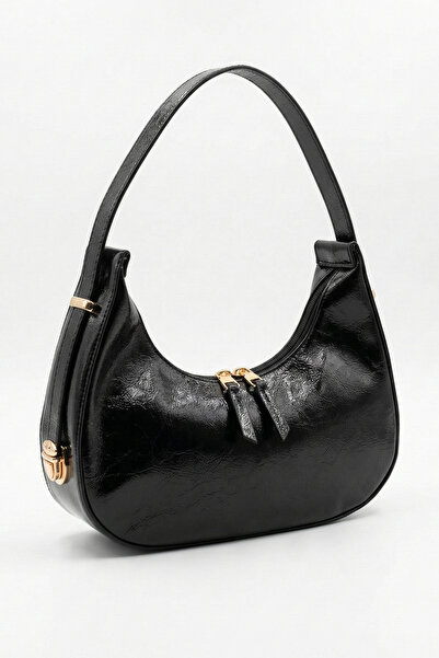 LAREON Women's Burgundy/Black Patent Leather Baguette Shoulder Bag - Adjustab...