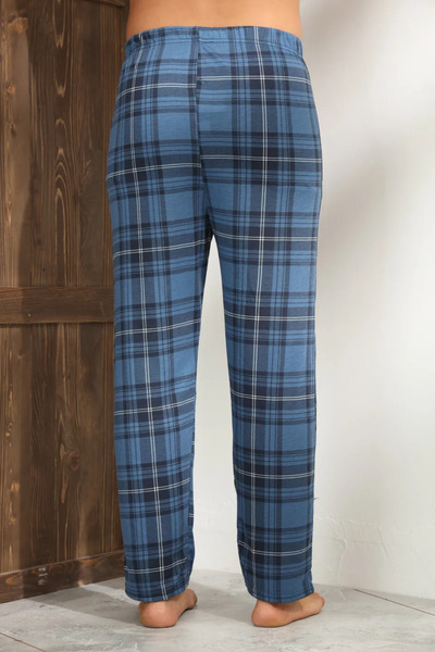 Serena Men's dark blue pajama pants with black and white checks - loose fit -...