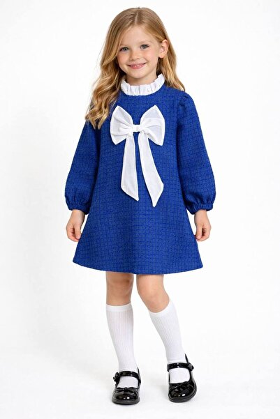 zahider Rochie albă pentru fetiță din țesătură Chanel cu detaliu cu fundă fer...