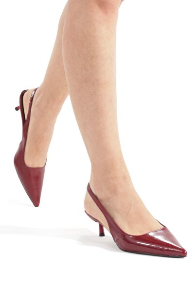 LUVETTO Burgundy Crinkled Patent Leather Pointed Toe Open Back Low-Cut Mouth ...