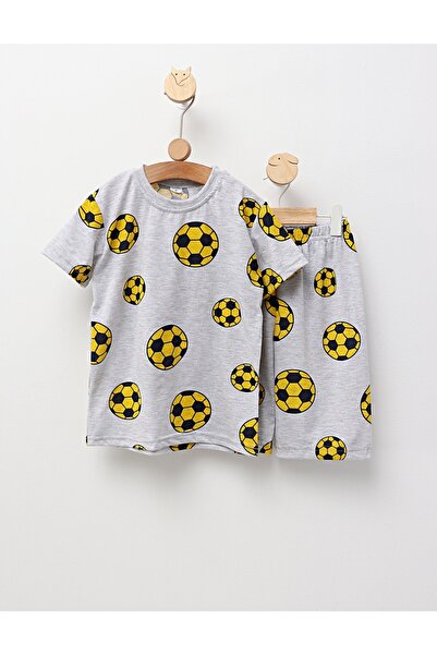 MiniKids Pijama de vara gri-galben, Fotbal