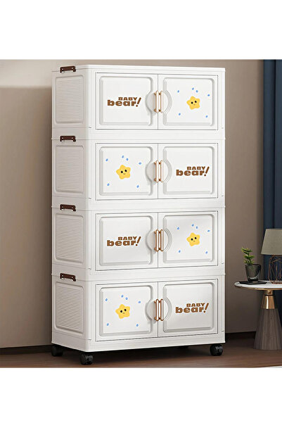 Generic 4 Layer Foldable Plastic Storage Cabinet with Magnetic Doors and Whee...