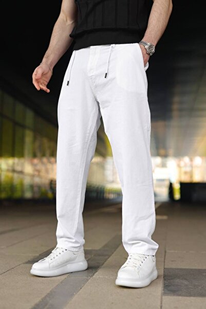 Butik Men's Linen Trousers - Comfortable Cut with Buttoned Zipper and Tie Detail