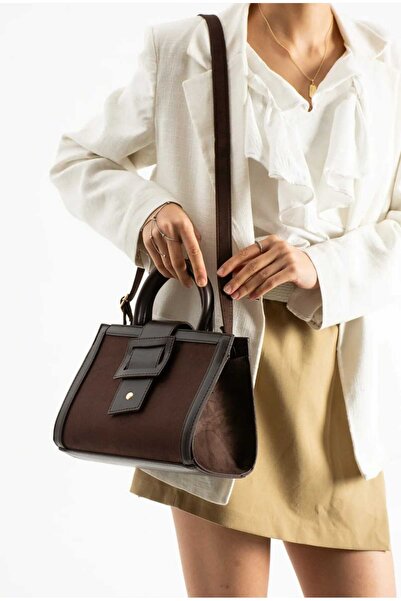 ÖZÜM ÇANTA Women's Belt Detail Suede Hand and Arm Shoulder Bag S Brown