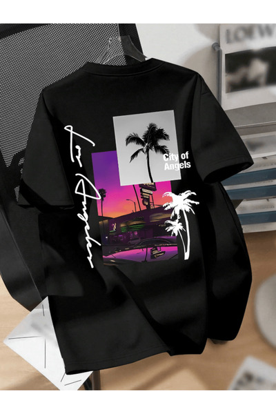 one button Los Angeles cu imprimeu Premium supradimensionat tricou