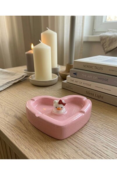 Handmade Fiyonk Detaylı Sevimli Kedi Ördek Figürlü Kalp Küllük - Özel Tasarım...