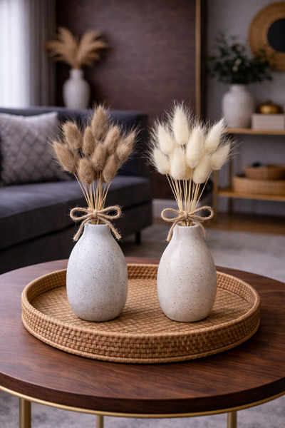 ÇINARASYADAHOME Gri-Beyaz Lagurus Bunny Tail Grass 2 Demet 10'lu 30-40 cm Şok...