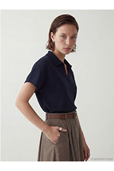 LC Waikiki M1 Sezon Navy Blue Polo Collar Women's T-Shirt